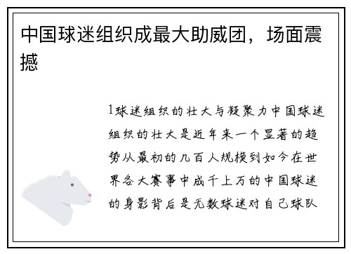 中国球迷组织成最大助威团，场面震撼